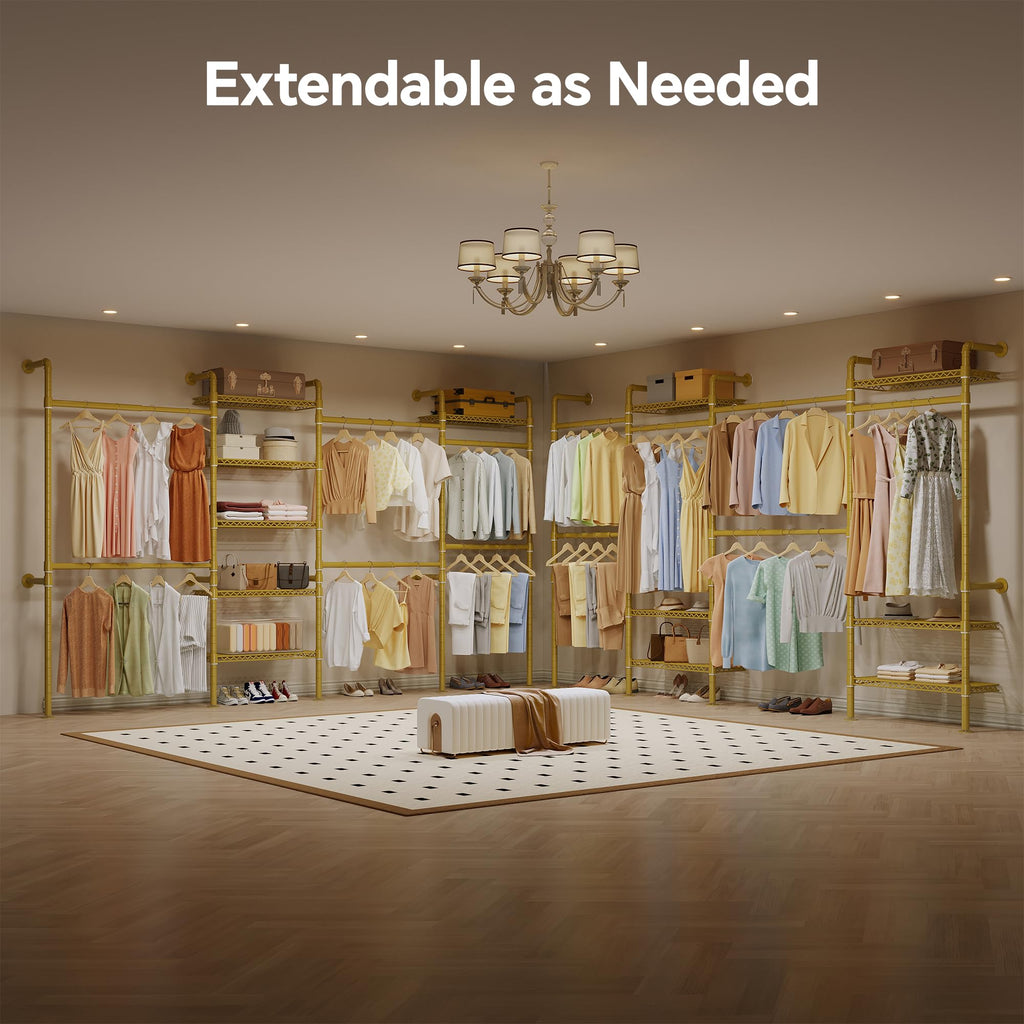 W4 Wall Mounted Clothes Rack, Industrial Pipe Clothing Rack, Gold