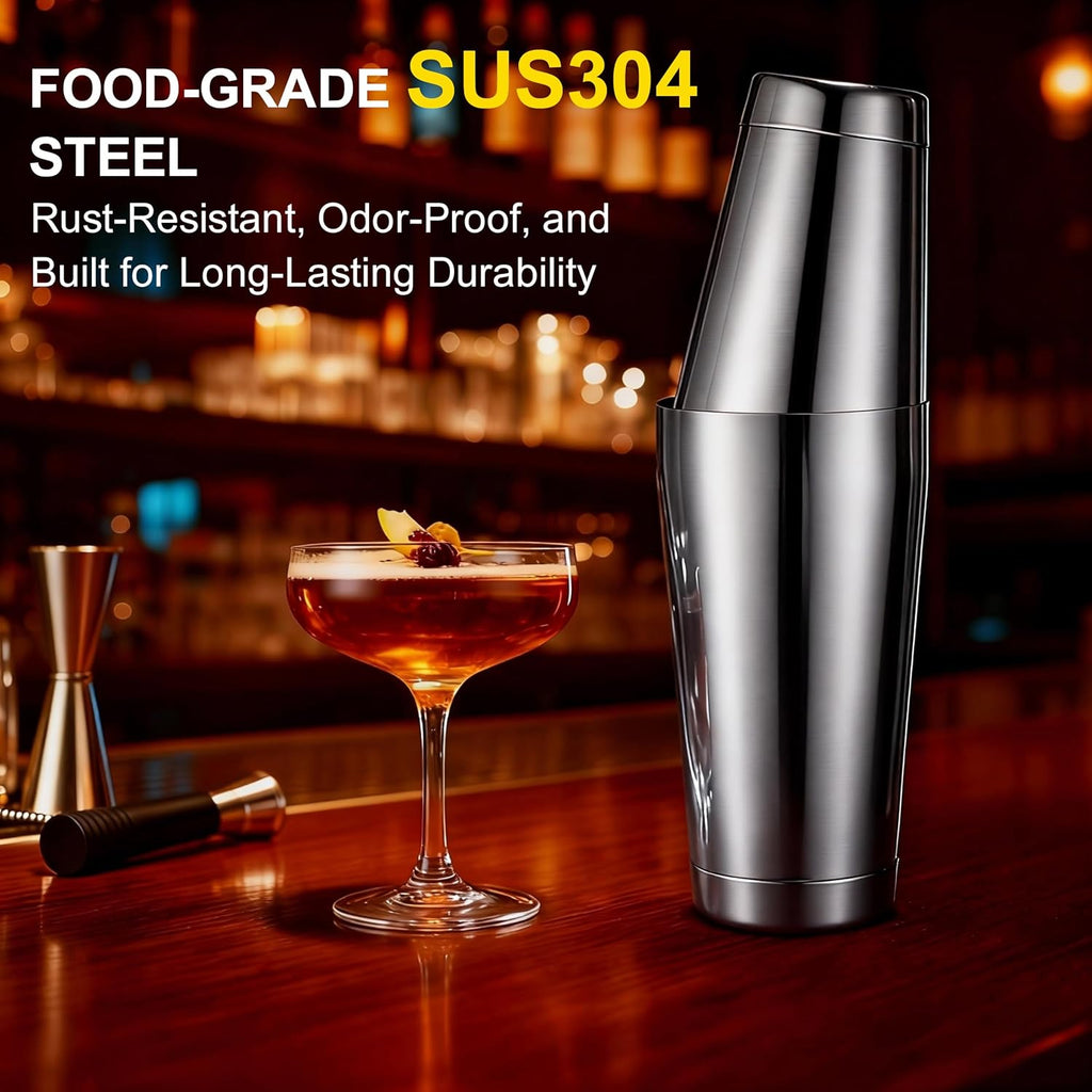 Boston Shaker Set, 18oz & 28oz 2-Piece Tins, Professional 304 Stainless Steel Cocktail Shaker with Leak-Proof