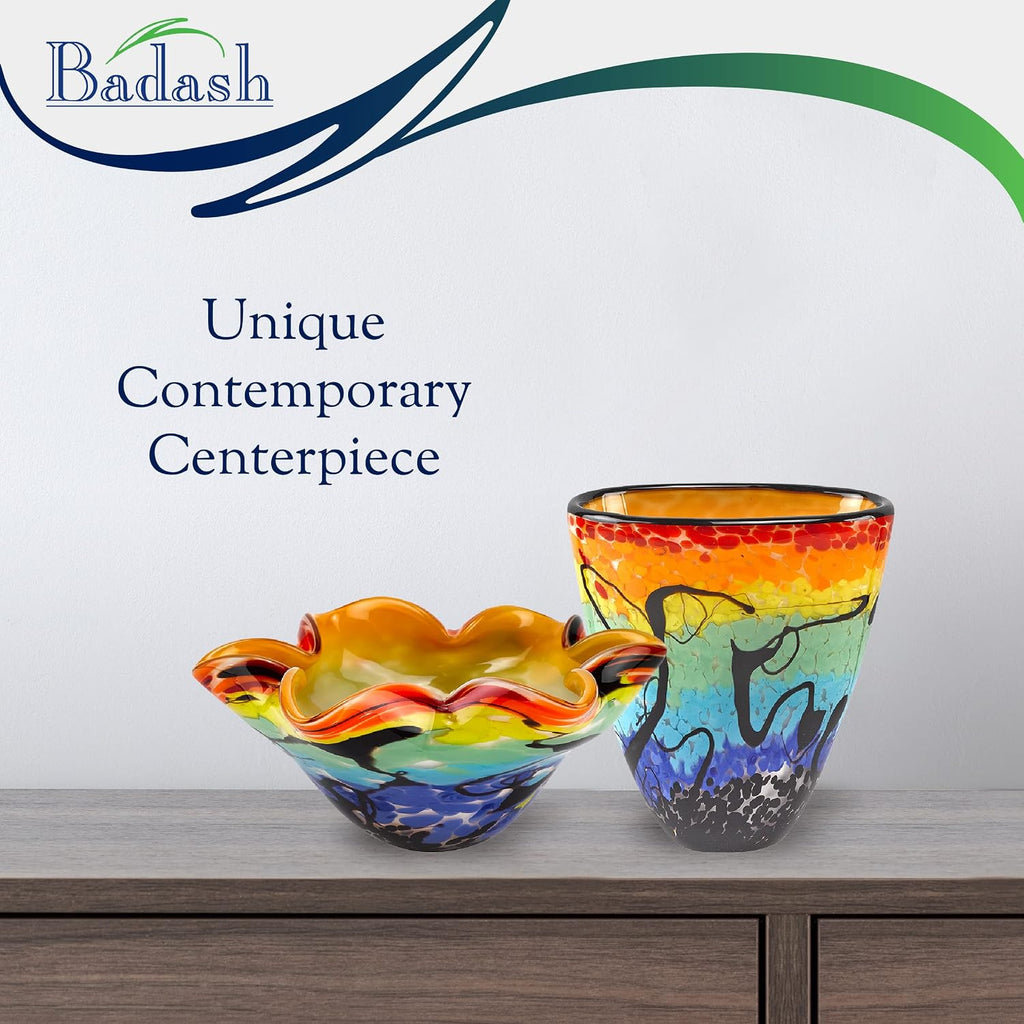 Allura Murano-Style Art Glass Flower Vase Centerpiece, 7 Inch