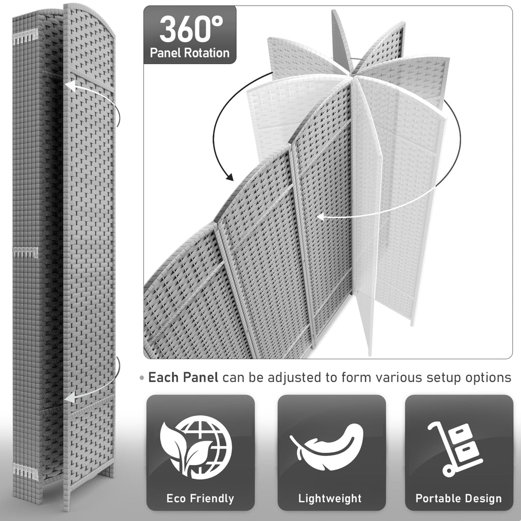 Foldable Room Divider, Mesh Privacy Screen (8 Panel, Light Gray)