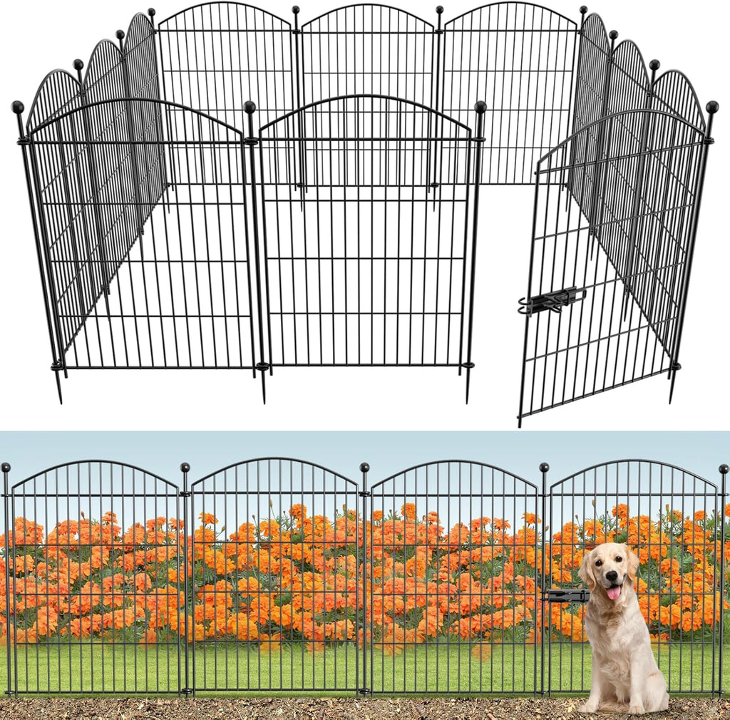 Decorative Garden Fence Animal Barrier with Gate 40 in(H)×27.6 Ft(L) 12 Panels, Dog Rabbit Fencing Arched Rustproof