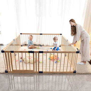 Baby Playpen,Wooden Playpen, Large Kids Play Fence,Play Center Yard,Indoor & Outdoor Safety Play Area,Kids Safety