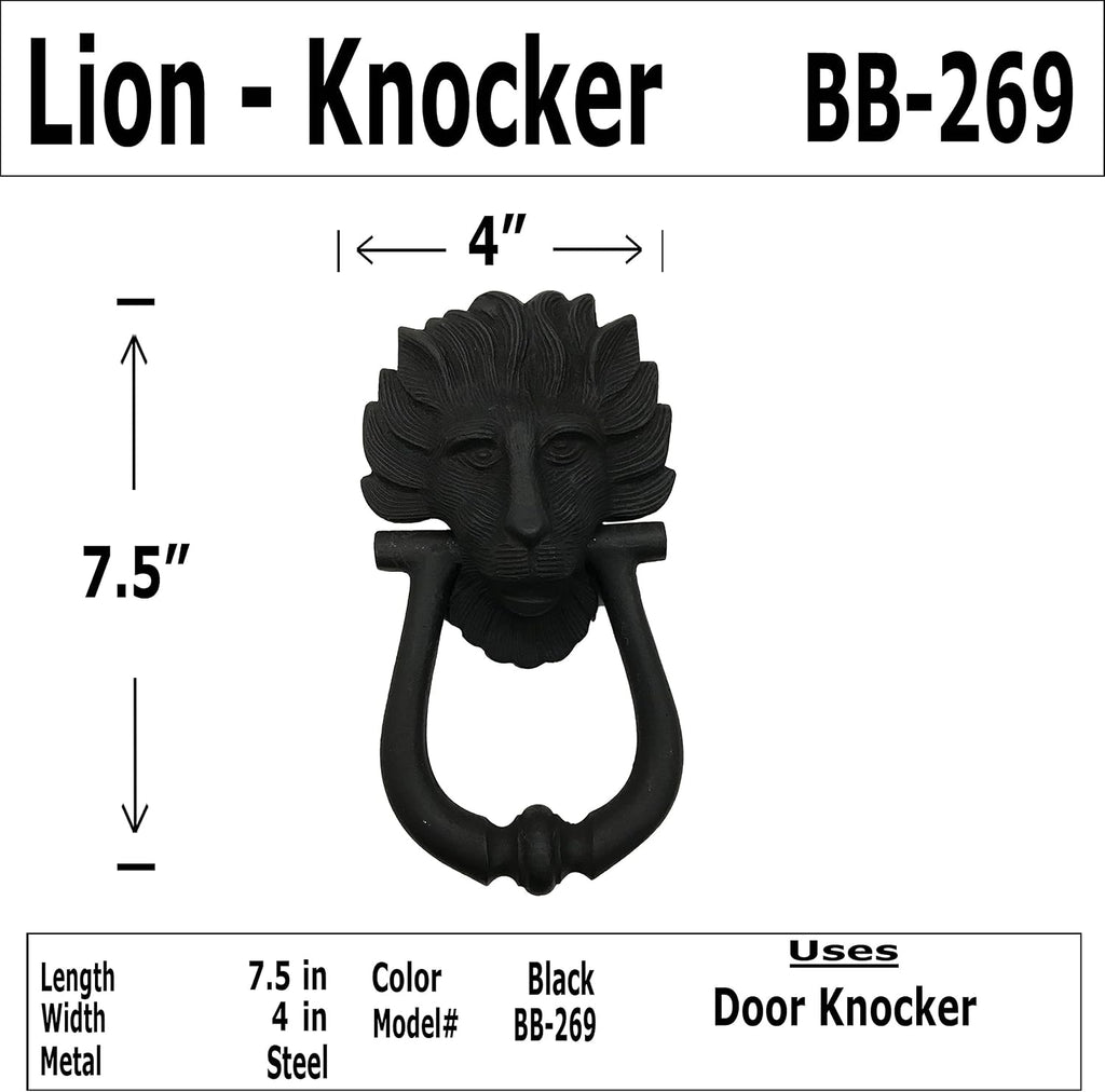 7.5" - Flaming Mane Lion - BB-269 - Door Knocker - Cast iron with black finish. Classic door Knocker-BB-269 (2)