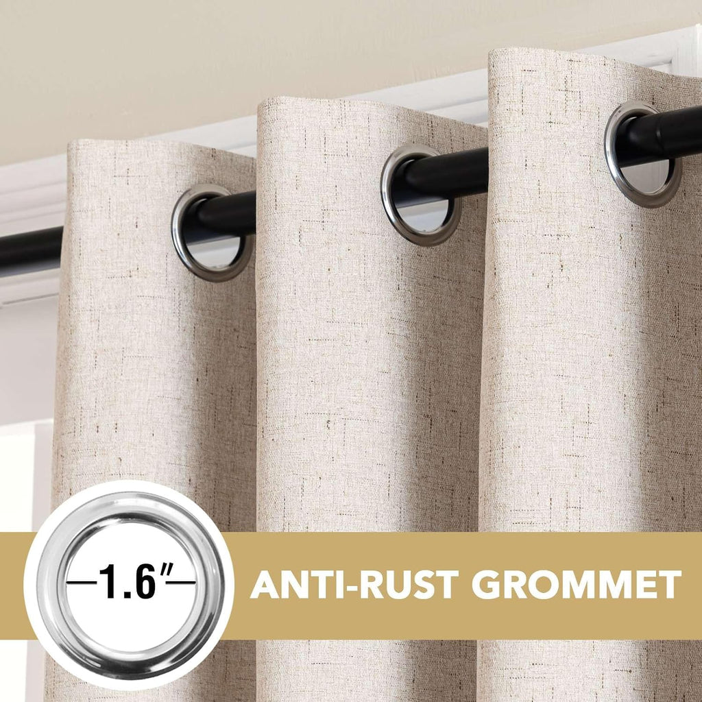 100% Blackout Curtains for Bedroom 84 Inches Long Grommet Linen Face Full Light Blocking Curtain Drapes for Living