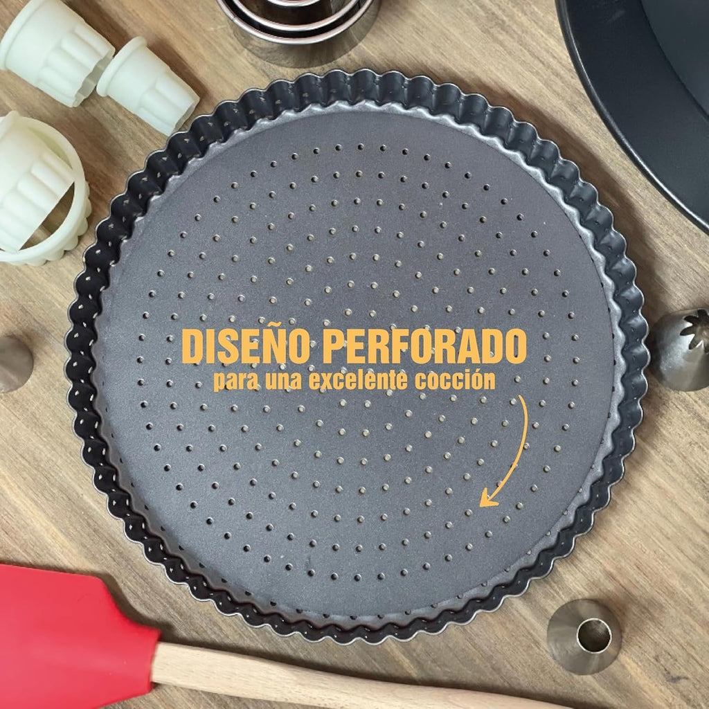 Set of 3 Deep Dish Pie Pan with Removable Bottom - Fluted Carbon Steel Tart Pan for Quiche Lorraine & Pies - Crispy