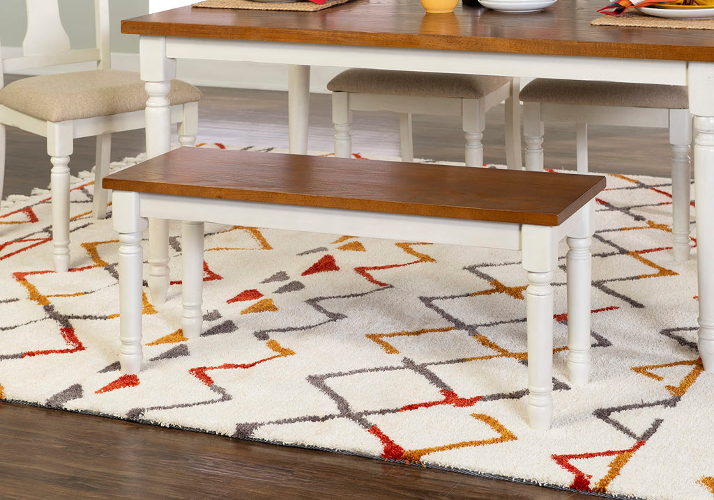 Willow White Backless Dining Bench with Honey Brown Wood Top