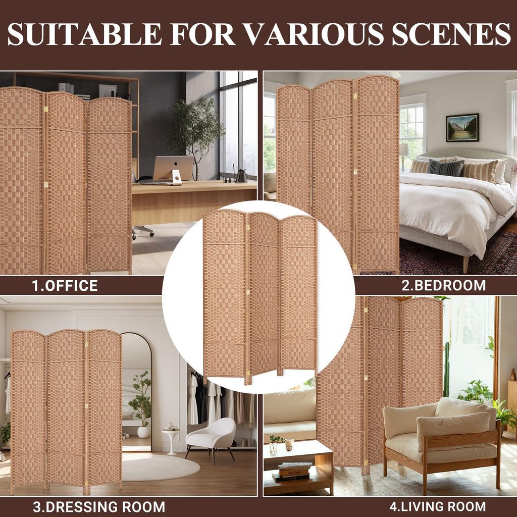 Room Divider Panel, 3 Panel Partition Room Dividers Screen, Natural