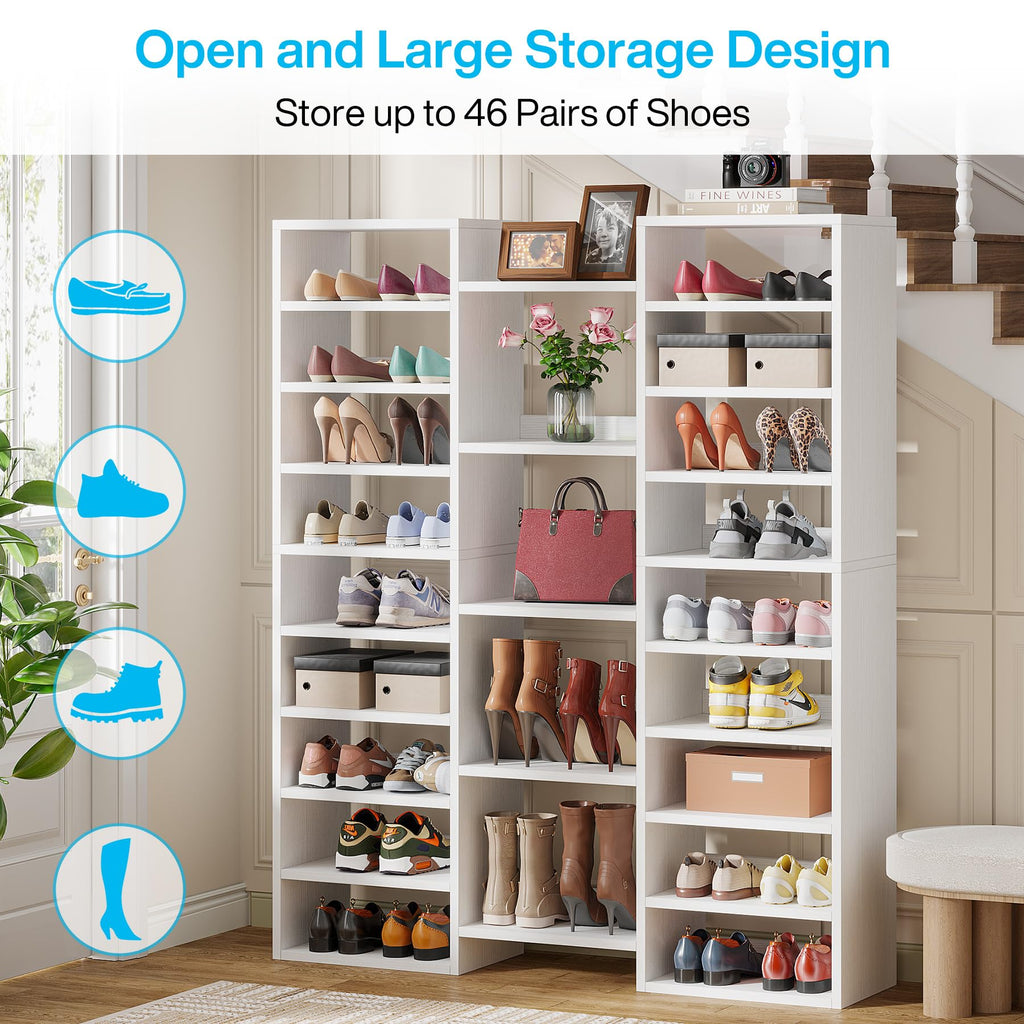 14-Tier Shoe Cabinet, 59" Tall White Storage Organizer