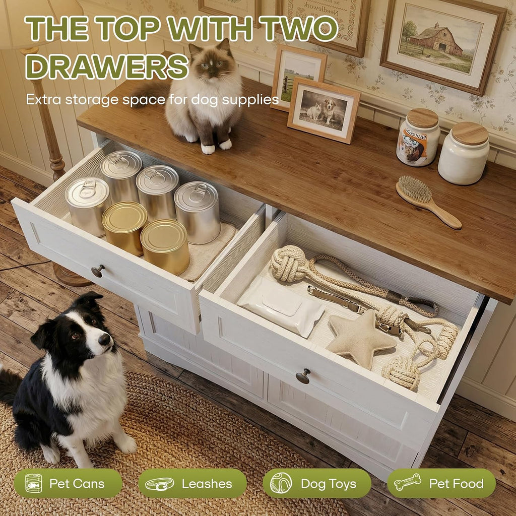 Pet Feeding Station with 4 Bowls, Dual Doors dog cabinet storage
