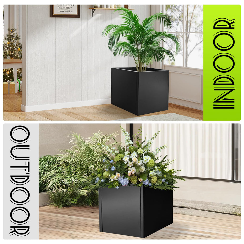 Metal Planter Box 16" x 16" x 16" Large Square Planter Heavy Duty Galvanized Steel Tall Plant Boxes with Insert Shelf