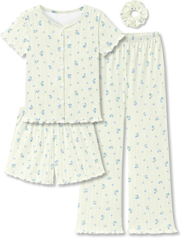 Pc Girls Pointelle Pajamas, Flared Wide-Leg Pants