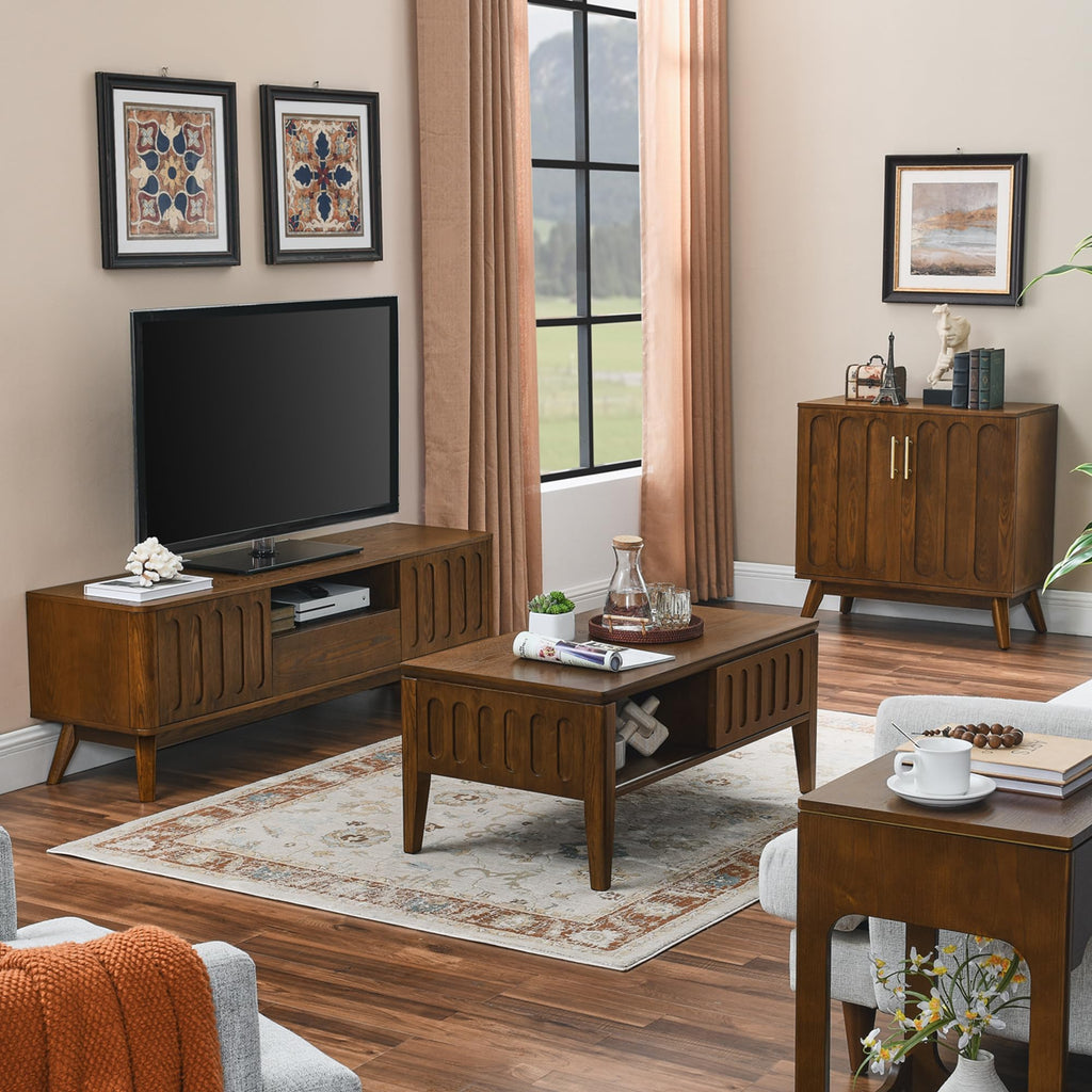 Small Sideboard Buffet, Mid Century Modern Storage Cabinet with Doors