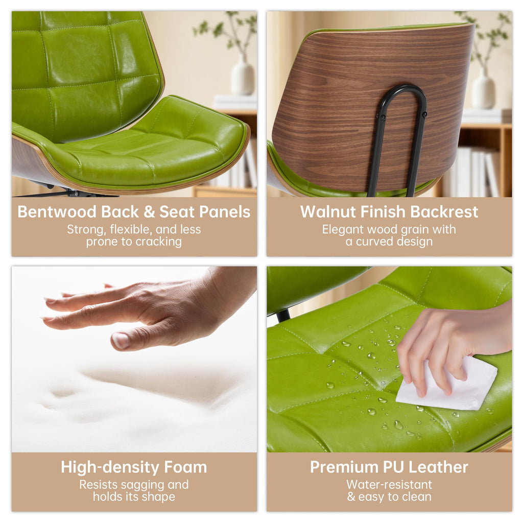 Mid-Century Modern Home Office Chair, Accent Desk Chair with Walnut Finish&PU Leather, Armless Executive Computer Chair