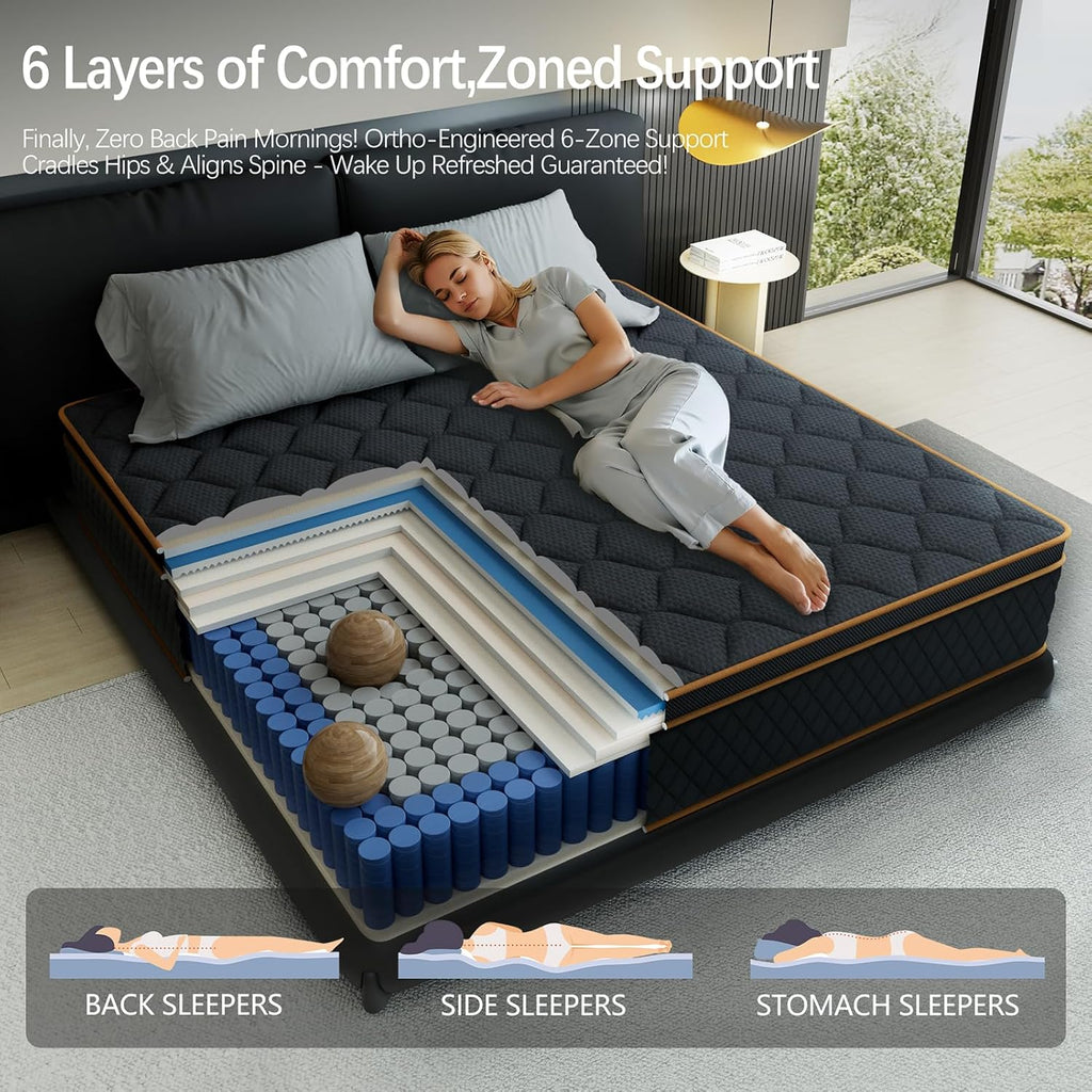 12 inch King Size Mattress in a Box,Gel Hybrid Memory Foam Individually Wrapped Pocket Springs for Motion