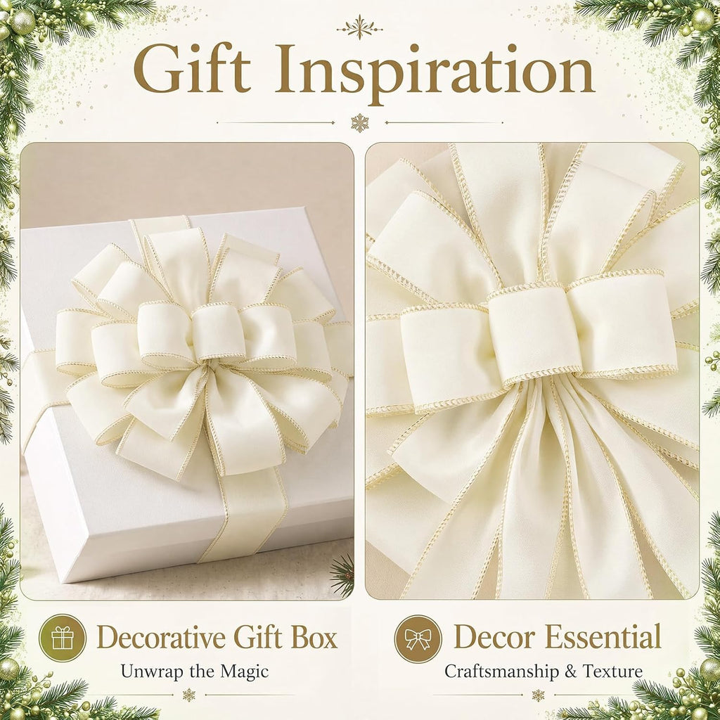 Christmas Tree Topper Bow 52 x 12 Inch Creamy White Large Velvet Bow