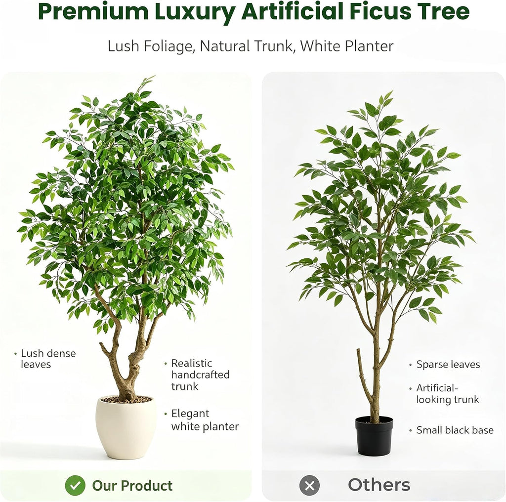 8FT Artificial Ficus Tree with White Planter, Faux Banyan Tree