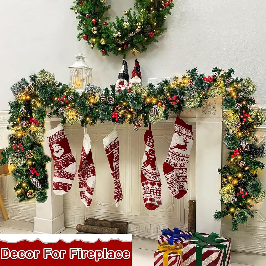 Timer - 9Ft by 10 Inch Prelit Christmas Garland with 50 Warm Lights