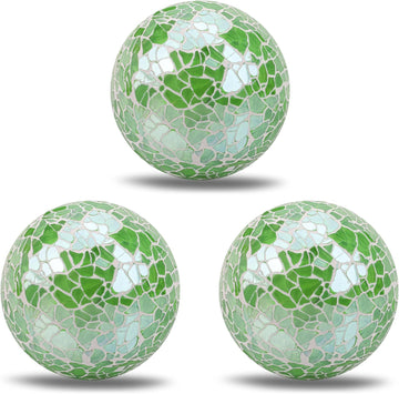 Decorative Balls for Bowls 2.6in Green Mosaic Balls Decor - Set of 3