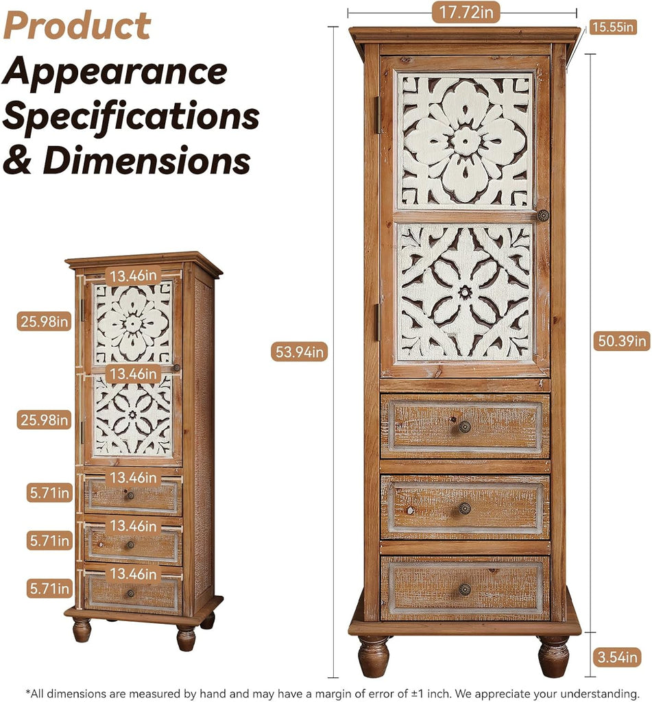 54''Tall Kitchen Pantry Cupboard Storage Cabine,Narrow Accent Cabinet | Solid Wood Frame;Farmhouse/French Country