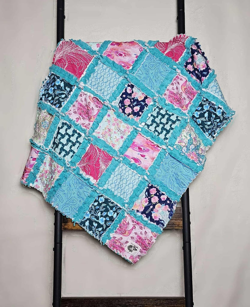 Quilt, Rag Quilt, Peacock Crib Quilt, Patchwork Quilt, Lovey Blanket, Peacock Quilt, Baby Shower Gift, Boho Quilt