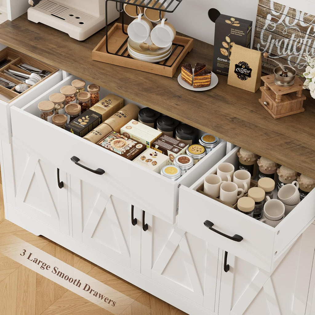 71" Tall Kitchen Pantry Storage Cabinet, 55" W Kitchen Hutch, White | Large Pantry Cabinet with Charging Station /
