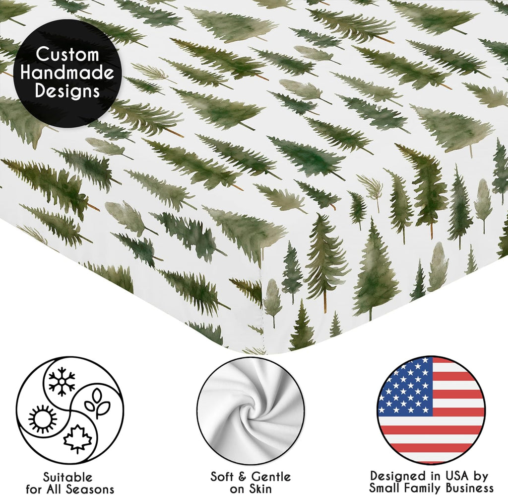 2-Piece Baby Crib Sheets Set (Green Woodland Tree) for Boys or Girls, Infant Nursery, Toddler Room - Standard Size