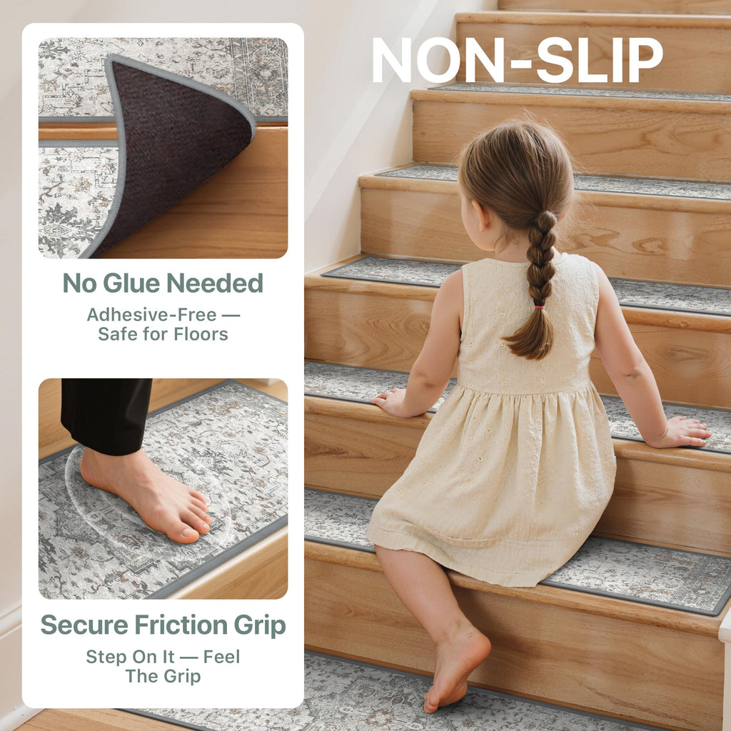 8"x30" Non Slip Stair Treads for Wooden Steps 4 Pack, Taupe