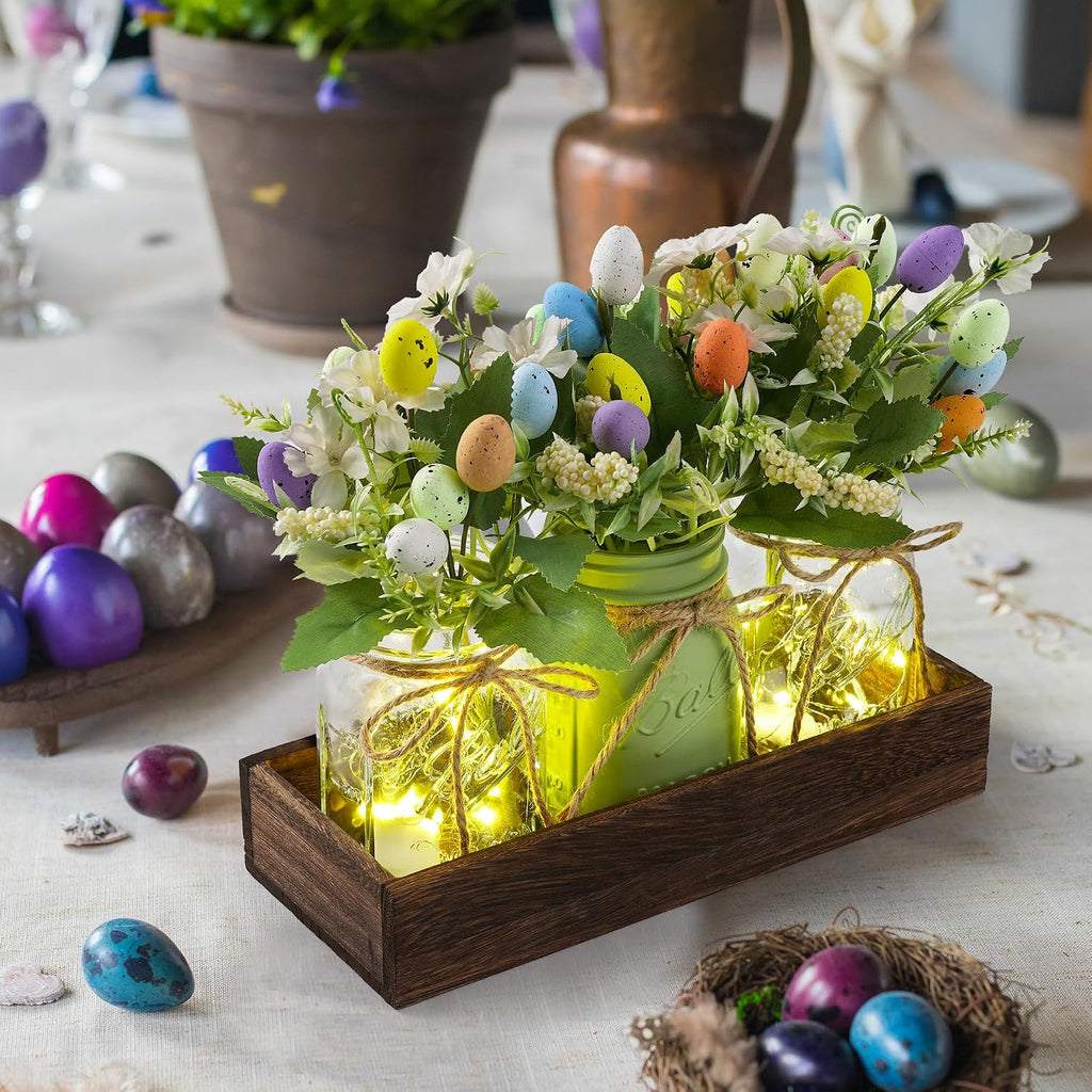 Easter Centerpiece Table Decorations for Table Runner Farmhouse Coffee Table Decor with Wood Tray and Led Light Table - Set of 3