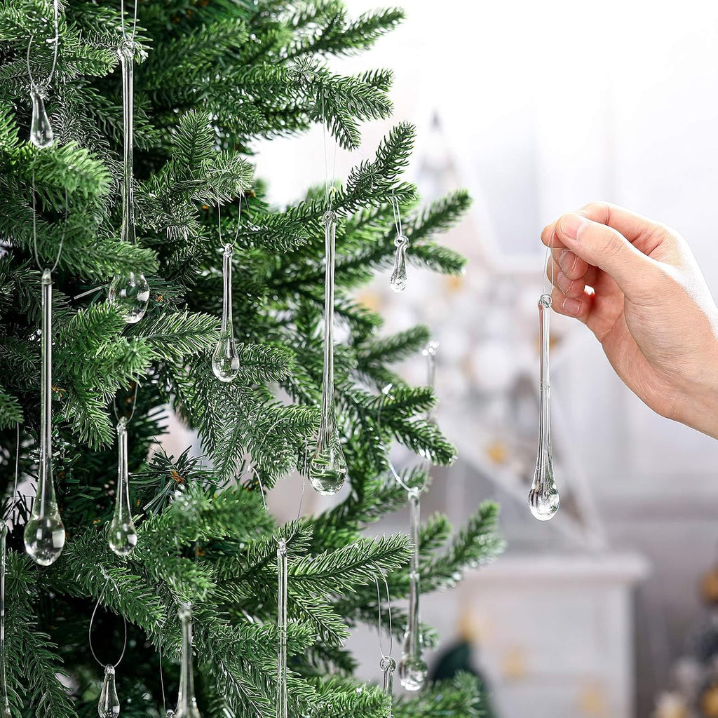 Clear Glass Teardrop Christmas Ornaments,4 Medium Size - Set of 22