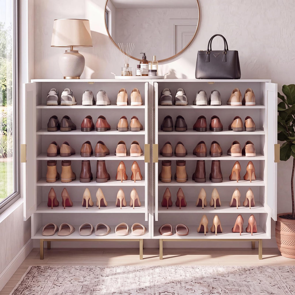 6-Tier Shoe Cabinet, 43" Tall Shoe Rack Cabinet with Doors, White