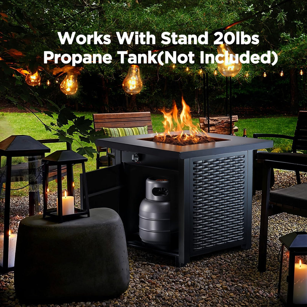 28-Inch Propane Fire Pit - 50, 000 BTU Outdoor Gas Steel Fire Table with Lid & Lava Rock, Adds Warmth & Ambience to