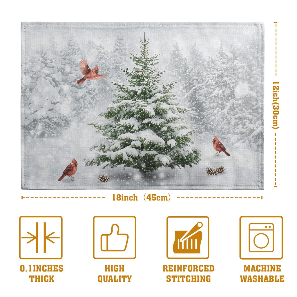Winter Pine Tree Birds Placemats Set of 4 Christmas Table Place Mat