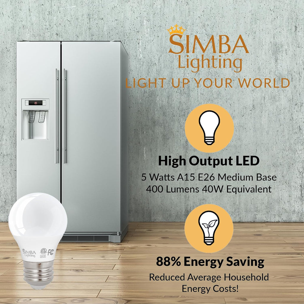 LED A15 5W 120V ETL Listed Light Bulbs E26, 3000K, 6 Pack