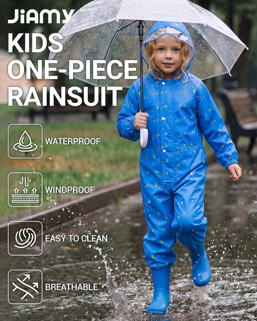 Kids Rain Suit Toddler Hooded Rainsuit Poncho Full Body One Piece Coveralls Raincoat for Girls and Boys