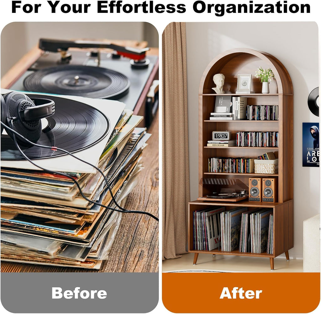 Arched Large Record Player Stand, Holds Up 350+ Albums, 31.5''W