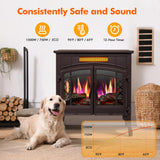 Freestanding Electric Fireplace Stove Heater with 3D Realistic Flame Effect, Overheat Protection, Indoor Space Heater, 750W/1500W, Retro Brown