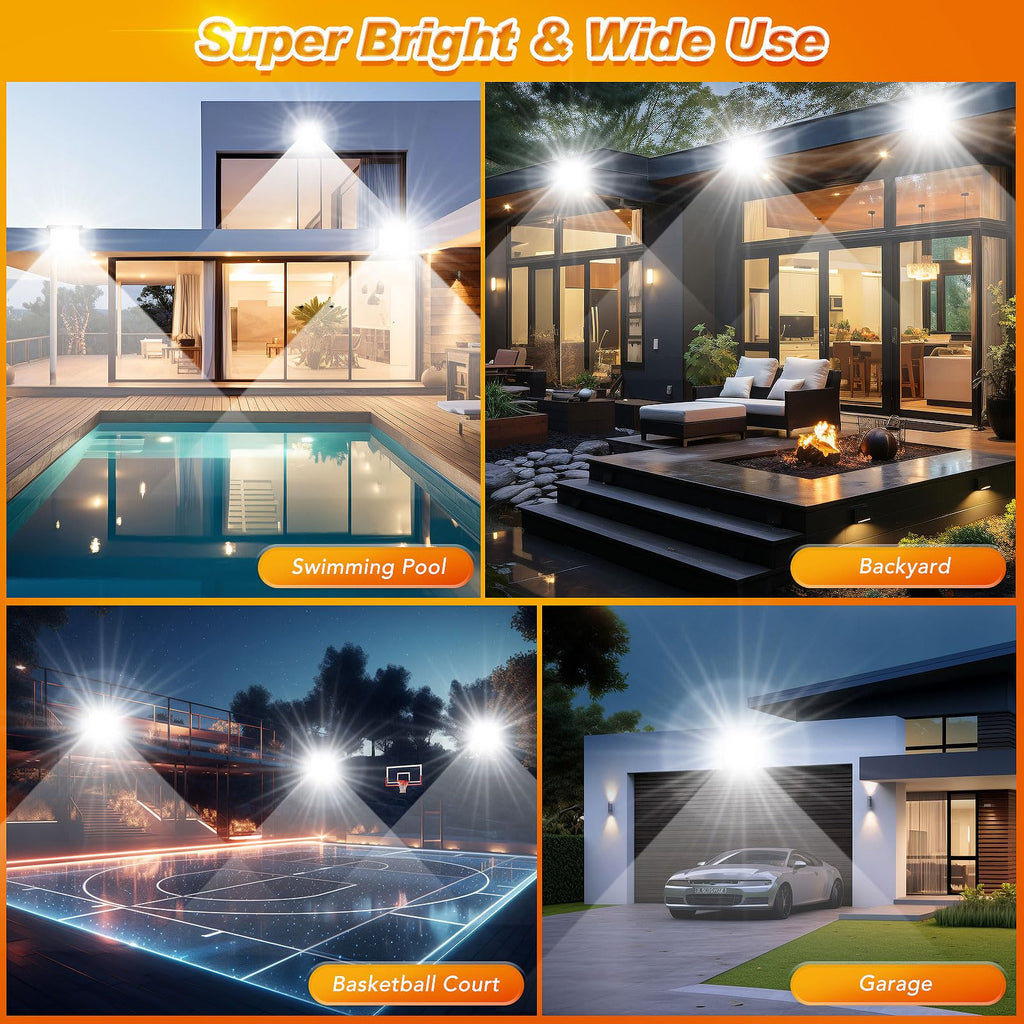 LED Flood Light Outdoor, 2Pack Super Bright, IP66 Waterproof Outside Work Lights, 6500K Daylight White