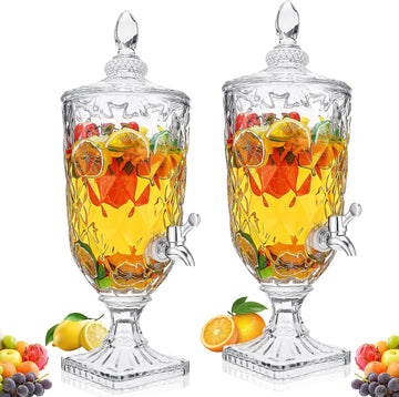 0.8 Gallon Drink Dispensers for Parties with Stand and Spigot Vintage Iced Beverage Dispenser Crystal Drink - Set of 2