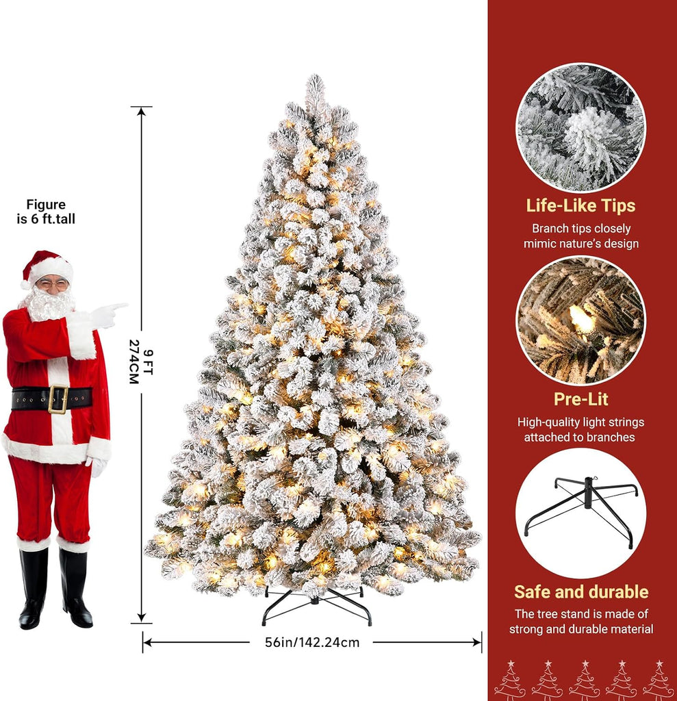 Snow Flocked Spruce Pre-lit Artificial Christmas Tree, White