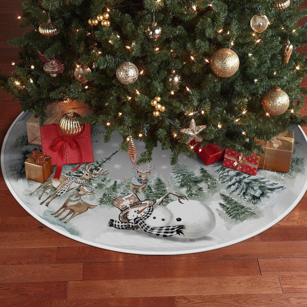 Snowman Reindeer Snowflake Christmas Tree Skirt 36 Inch