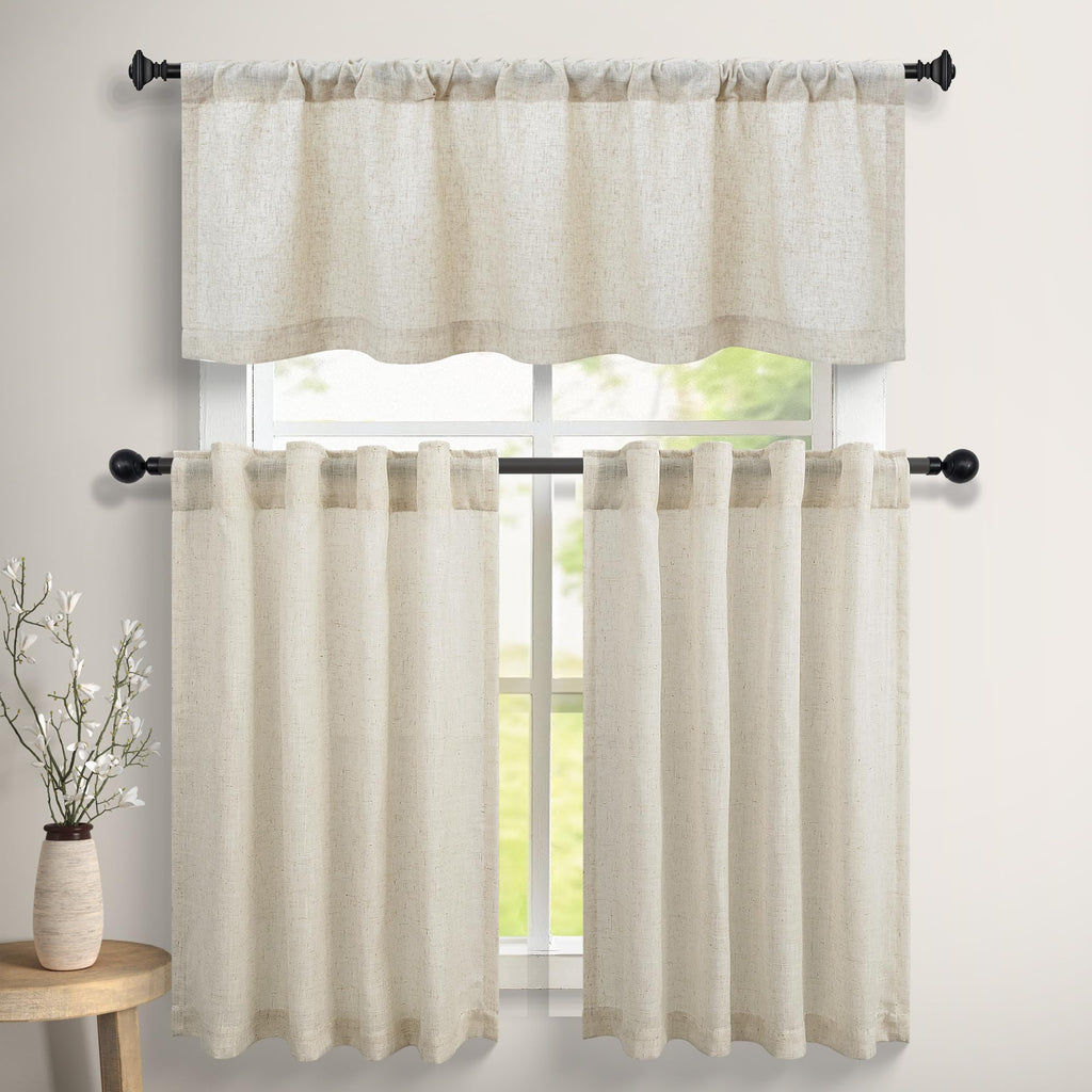 Flax Linen Valance for Windows 18 Inch Length Light Filtering Semi Sheer Cloth Short Kitchen Valance Bedroom Small