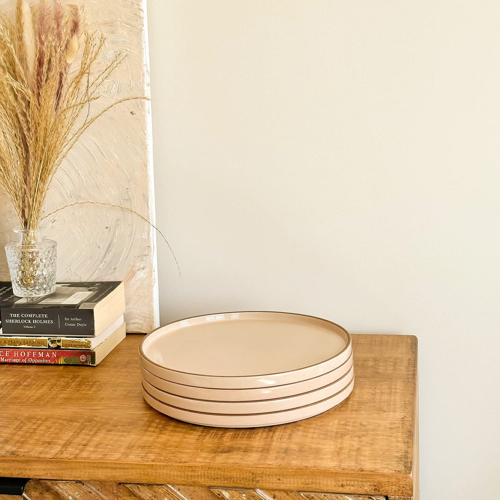 Ceramic Flat Dinner Plates Set of 6, 10.5 in High Edge Dish Set - Microwave, Oven, and Dishwasher Safe, Scratch