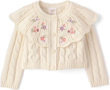 Baby Girls,and Toddler Long Sleeve Button Front Cardigan,Fair Ivory,12-18 Months