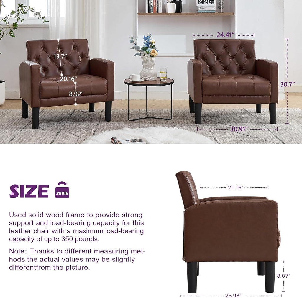 Leather Accent Chairs, Tufted Armchairs - Set of 2