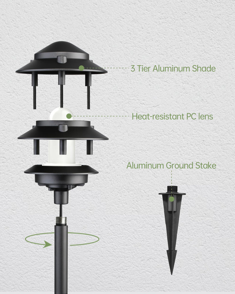 4Pack Low Voltage Pagoda Landscape Lighting, 12V Pathway Light Wired
