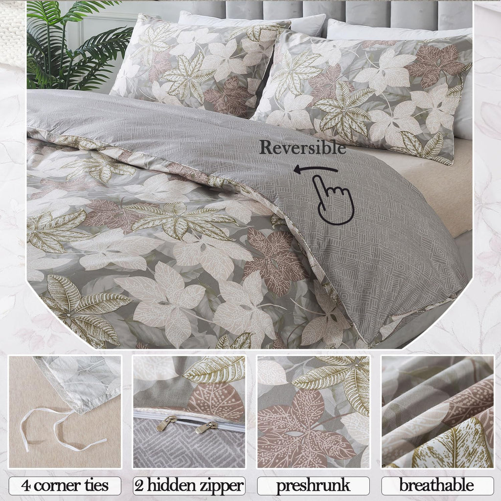 Duvet Cover Sets 100% Cotton Luxury Vintage Leaves Patterned Comforter Cover Farmhouse Bedding for All Season