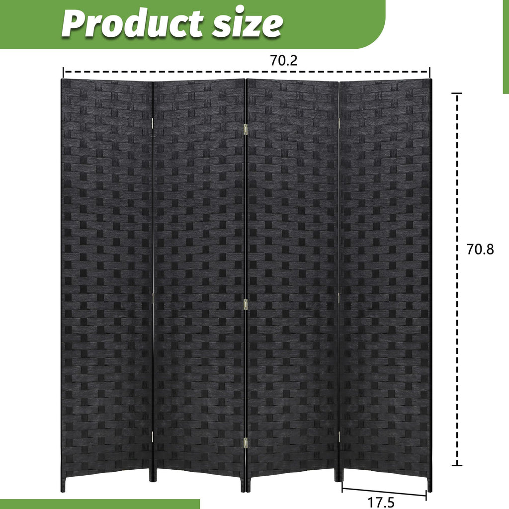 4-Panel Folding Room Divider | 6ft, Coal Black | Light & Portable