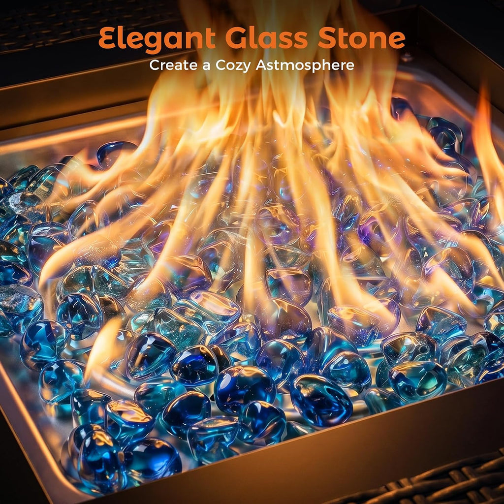 Gas FirePit Table | 28 inch 50,000 BTU Square Outdoor Propane Fire Pit Table with Lid and Blue Fire Glass