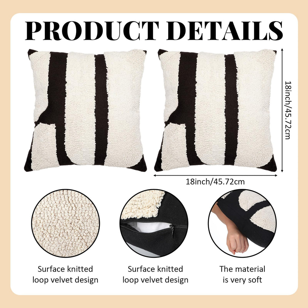 Tufted Pillow, Elegant Style, Black and White, 18 X 18 Inch