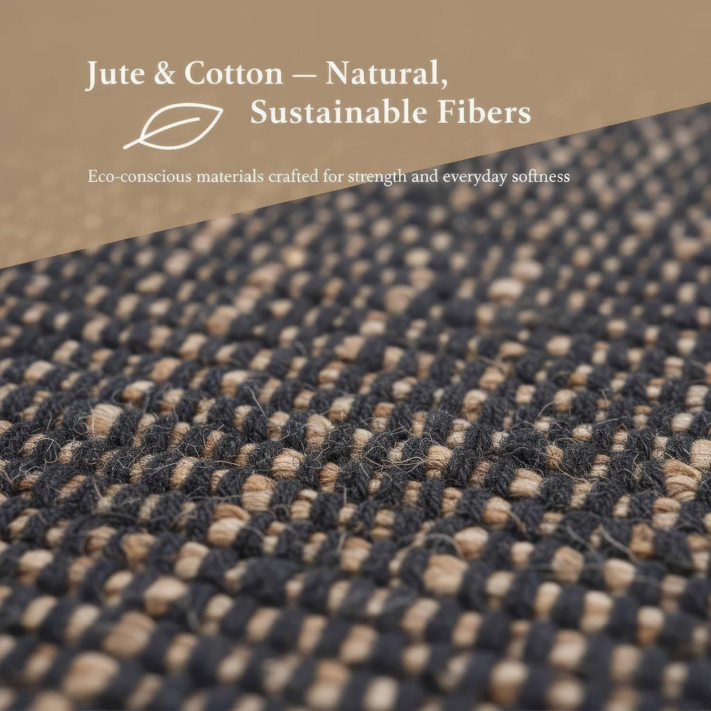 Black 2X3 Jute Rug Braided Construction - Farmhouse Woven Carpet - Mid-Century Modern Floor Covering for Entryway or